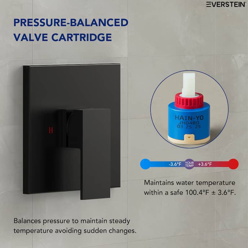 Square Shower System with 7 Spray Modes and Pressure Balance Valve