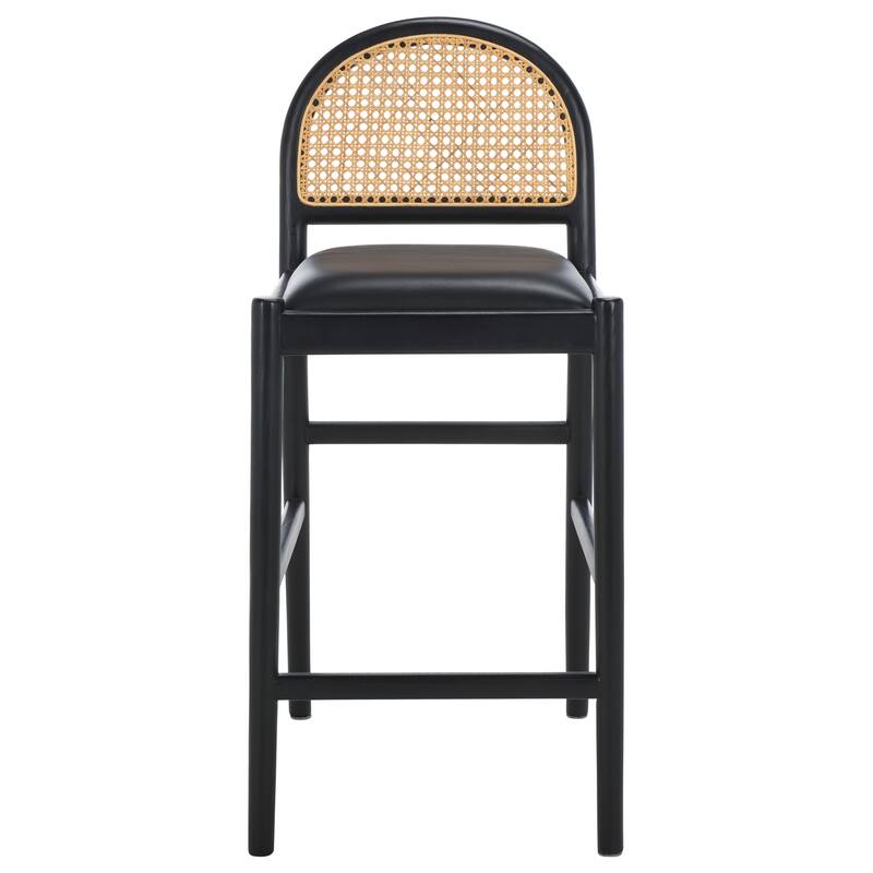 SAFAVIEH Couture Laylie Rattan And Leather 26-inch Counter Stool - 16"W x 20"D x 37"H