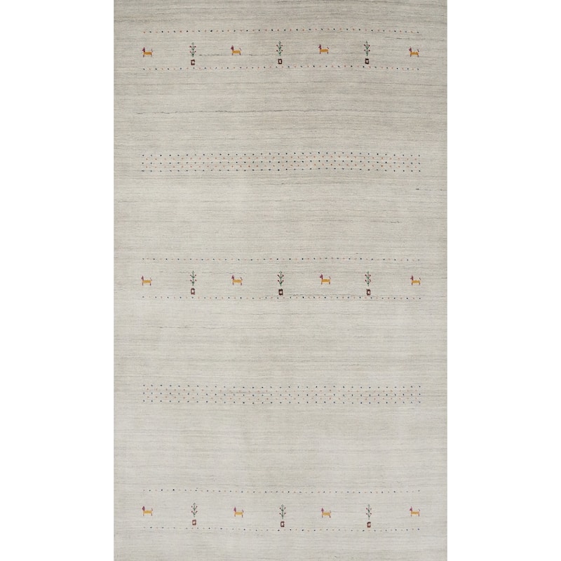 Hand Knotted Oriental 100% Wool Carpet Tribal Animal Pictorial Greys & Charcoal Gabbeh Area Rug - 7' 9'' X 5' 1''