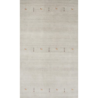 Hand Knotted Oriental 100% Wool Carpet Tribal Animal Pictorial Greys & Charcoal Gabbeh Area Rug - 7' 9'' X 5' 1''