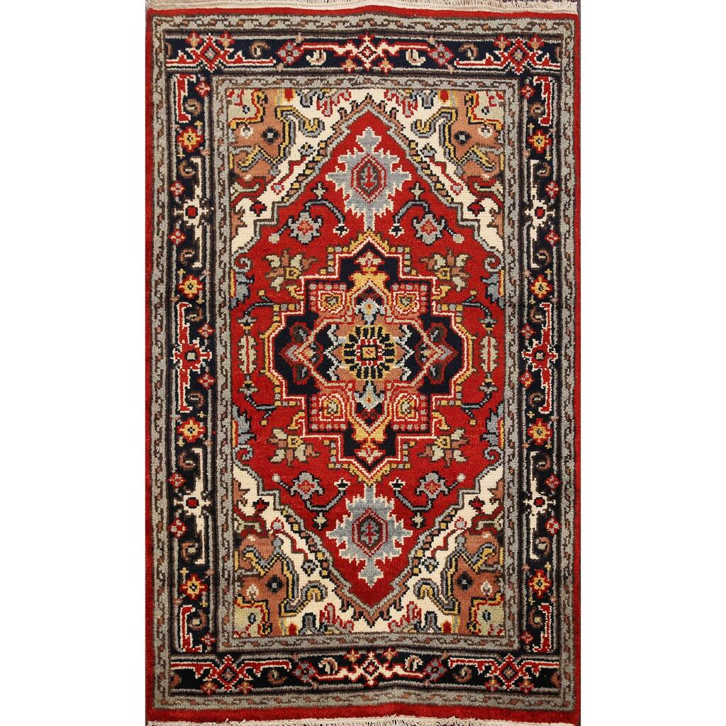 Decorative Geometric Heriz Serapi Oriental Area Rug Wool Hand-Knotted - 3'1" x 5'1"