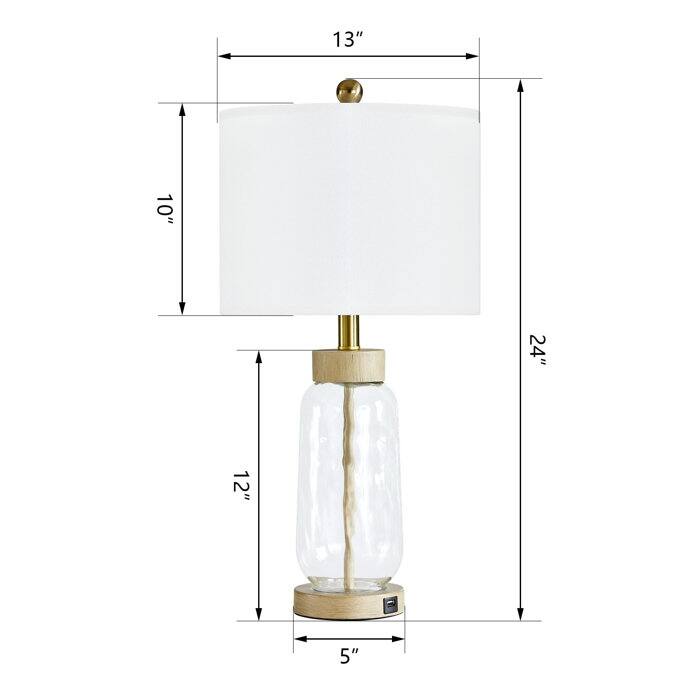 24" Glass USB Table Lamp Set