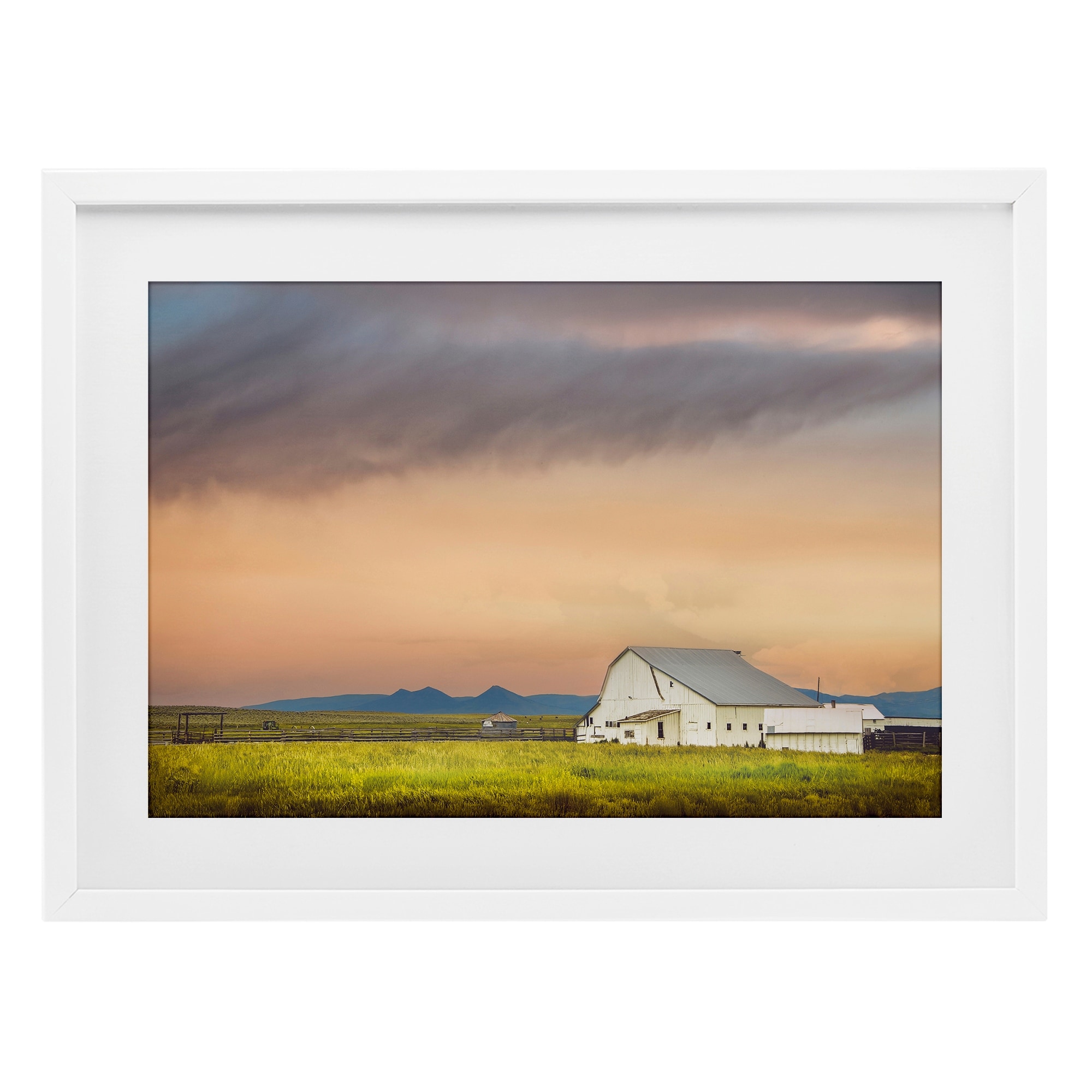Stupell Vintage White Barn at Sunrise Under Glass Framed Design By Annie Bailey Art