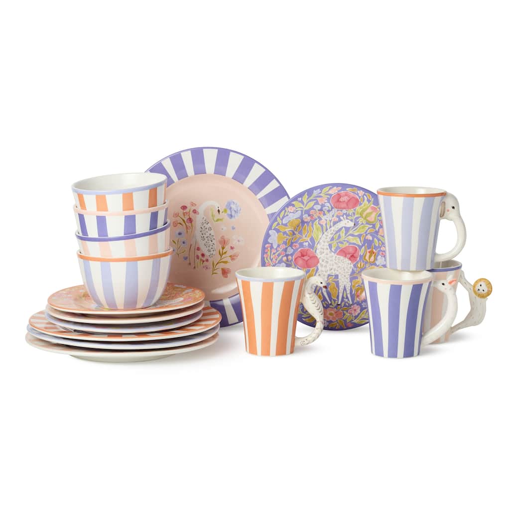 Certified International Menagerie 16 Piece Dinnerware Set, Service for 4 - 11.00"L x 11.00"W x 1.00"H