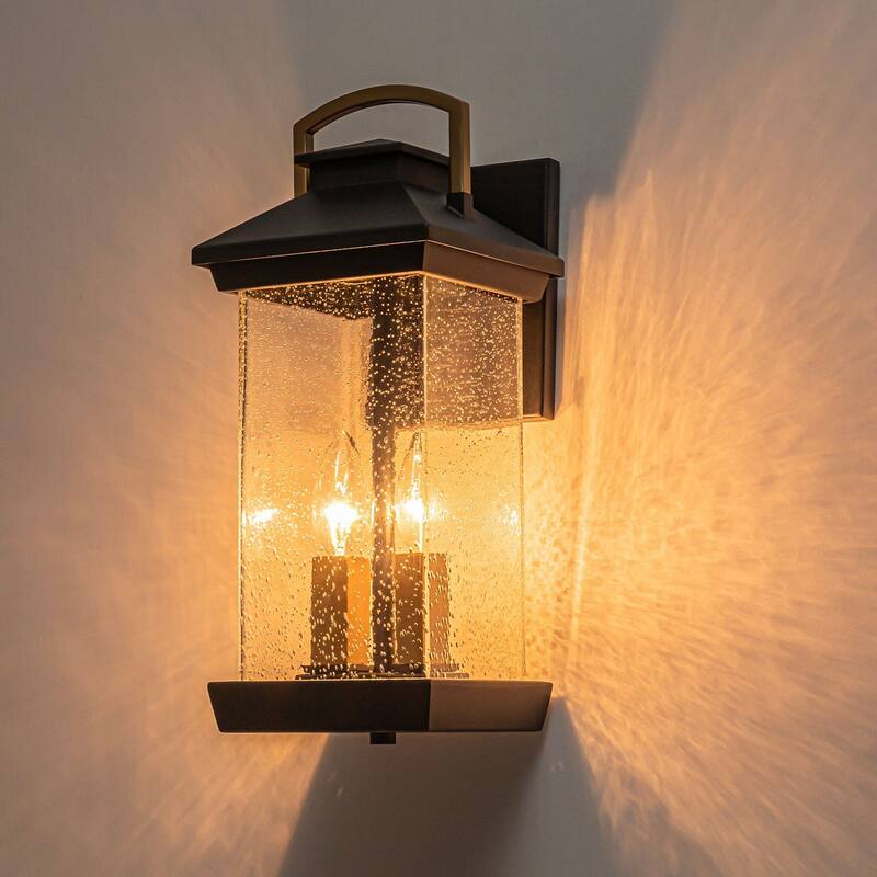 2-Light Outdoor Wall Lantern Sconce with Seeded Glass