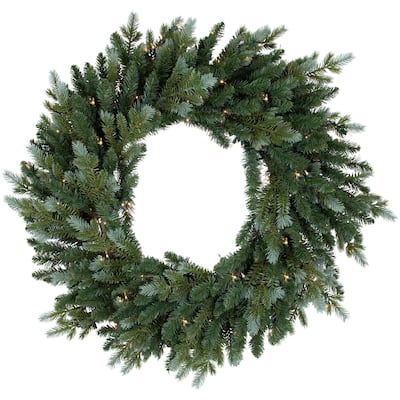 Pre-Lit Blue Spruce Artificial Christmas Wreath 24-Inch Clear Lights - 24"