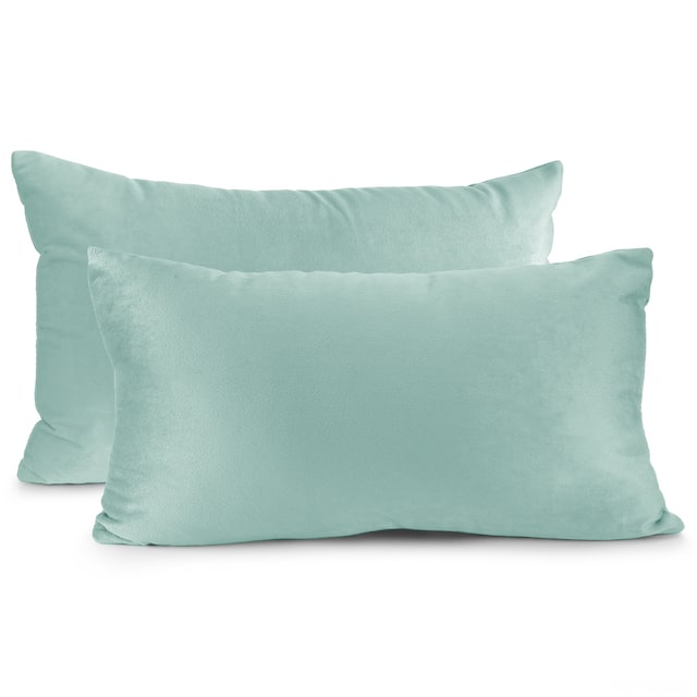 Porch & Den Cosner Microfiber Velvet Throw Pillow Covers (Set of 2) - 12" x 20" - Aqua light Blue