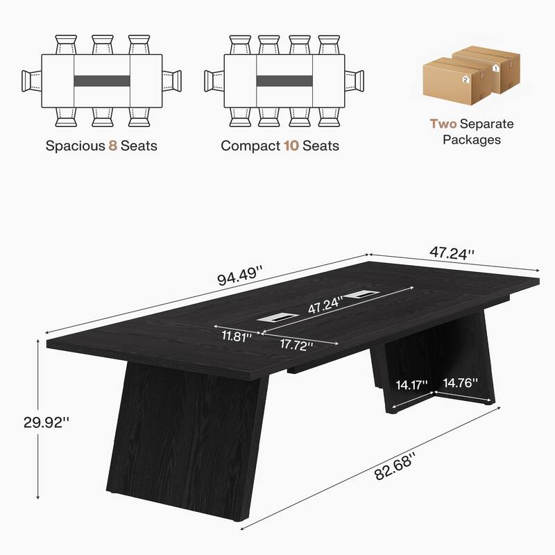 8FT Large Farmhouse Conference Table with Cable Management