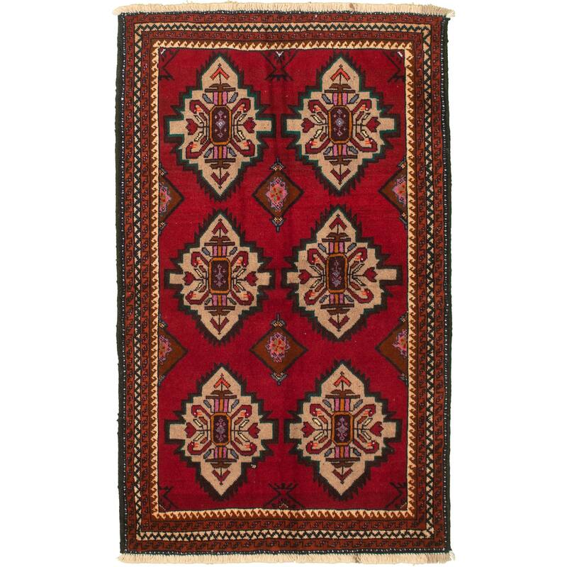 Hand-knotted Authentic Turkish Red Wool Rug - 3'5 x 5'11/3'5" x 5'11"