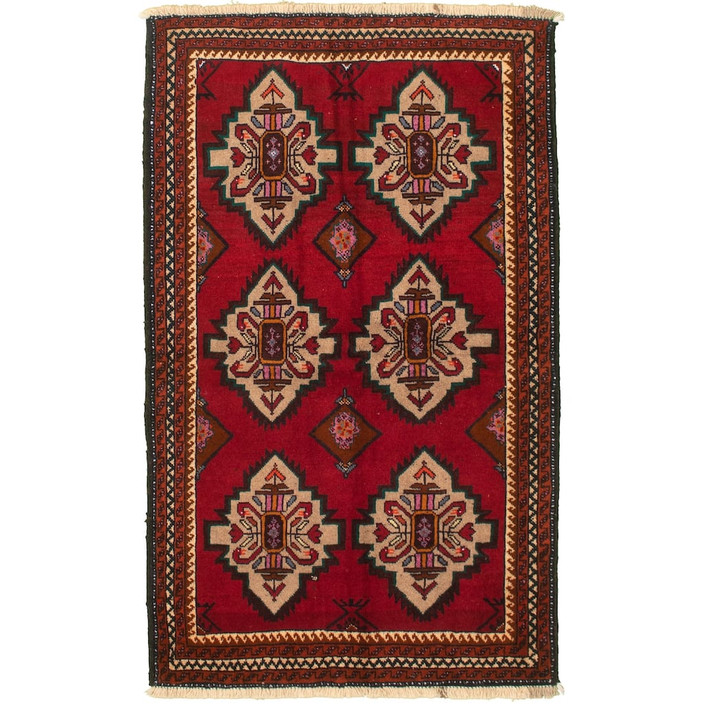 Hand-knotted Authentic Turkish Red Wool Rug - 3'5 x 5'11/3'5" x 5'11"