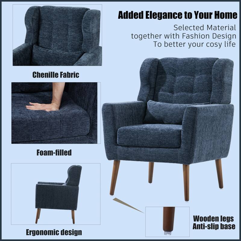 Modern Chenille Accent Chair Upholstered Foam Filled Reading Chair ,Blackish Green