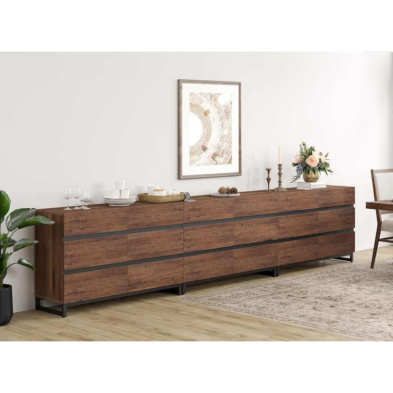 WAMPAT Modern Buffet Sideboards, Sideboard Buffet Cabinet with 6 Drawers , Coffee Bar Storage Cabinet for Kitchen - 3PCS - Brown