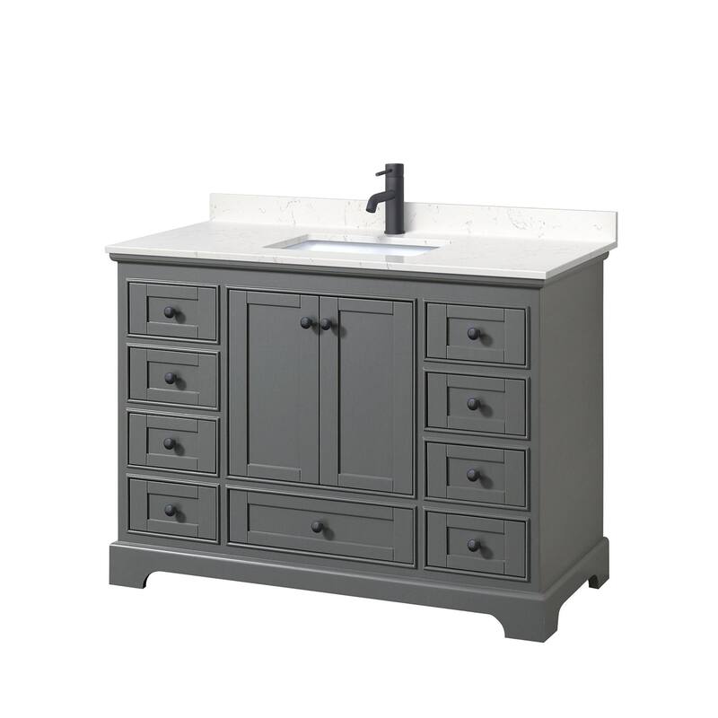 Wyndham Collection Deborah 48" Free Standing Single Basin Vanity Set - Dark Gray / Carrara Cultured Marble Top / Matte