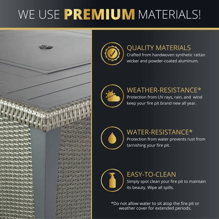 Kinger Home Ethan Rattan 42" Propane Gas Fire Pit Table Aluminum Frame