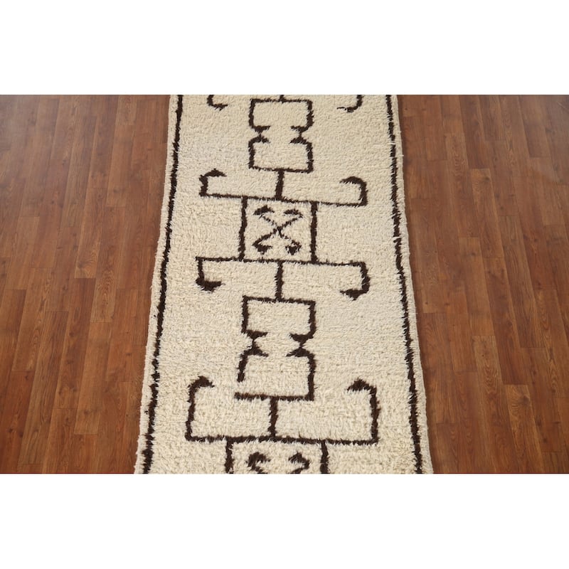 Beige Anatolian Runner Rug Handmade Turkish Wool Carpet - 3'3"x 9'7"