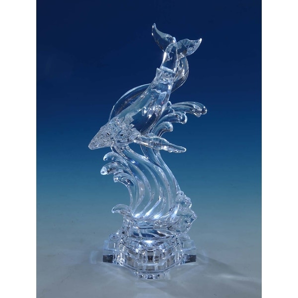 Set of 2 Clear Whale and Wave Designed Tabletop Decors 11" - N/A
