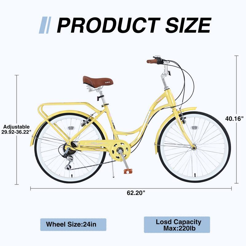 24" Women's Comfort Bike, Shimano 7-Speed, Steel Frame with V Brakes and Cushioned Saddle