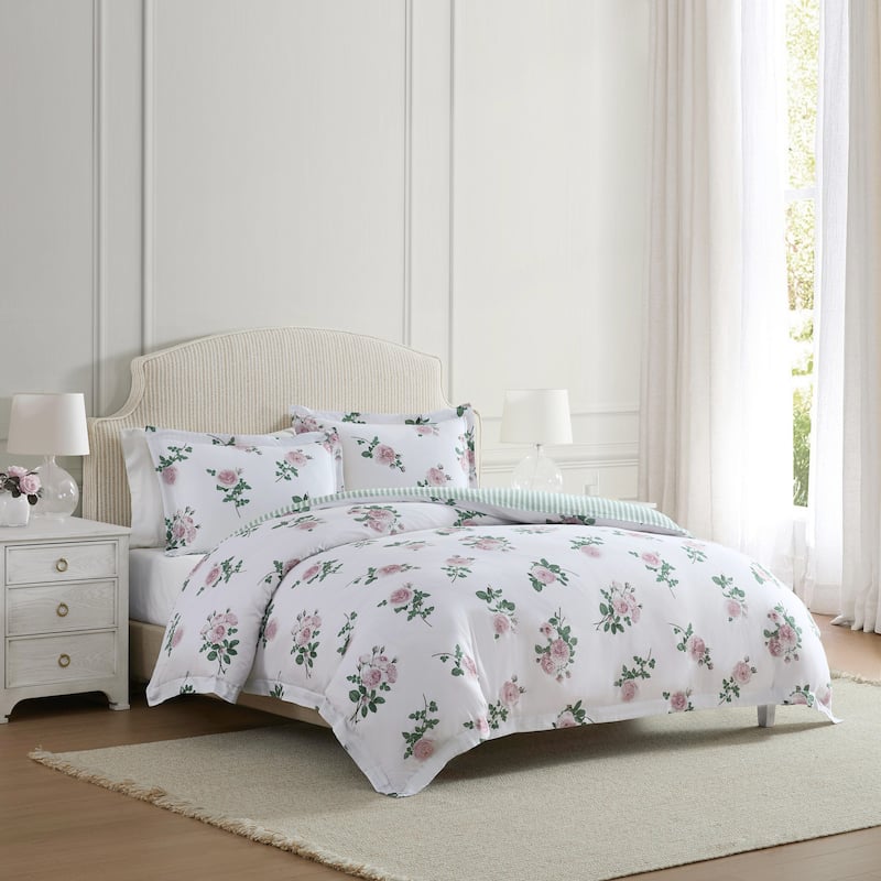 Martha Stewart Tea Rose Cotton Reversible Pink Duvet Cover Set
