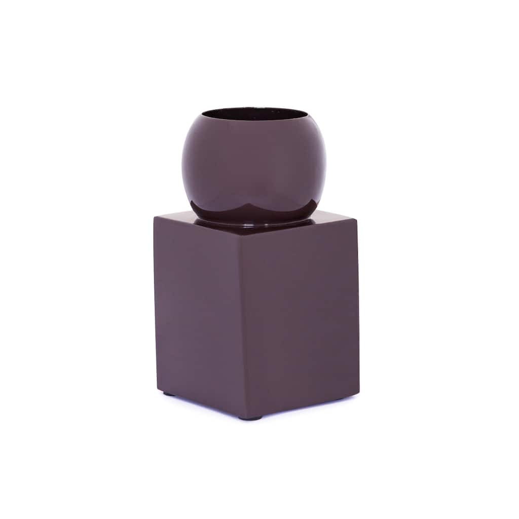 Small Geometrical Shaped Metal Vase - 7.75" - Brown