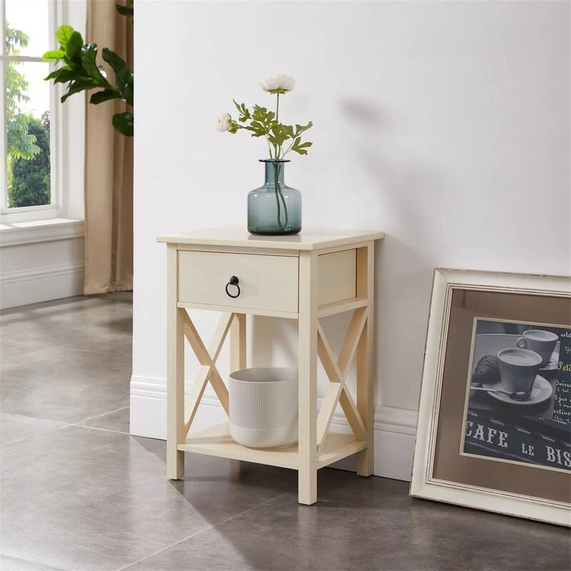 Night Stand Wooden End Table - Cream