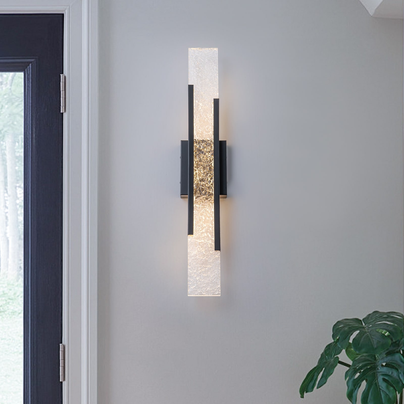 Black Metal Rectangular Water Pattern LED Dimmable Wall Sconce
