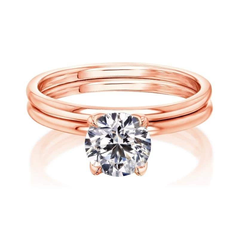 Annello by Kobelli 14k Gold 1ct Round Certified Lab Grown Diamond Floating Tulip Solitaire Bridal Set (IJ/SI) - Rose - 11