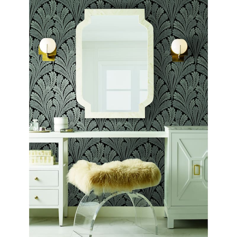 Fairfield Black/Glint Sure Strip Prepasted Damask Shell Damask Wallpaper Covers about 56 sq. ft.