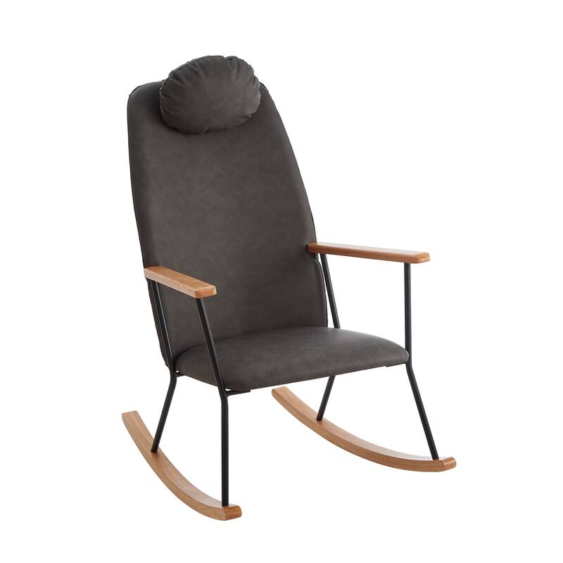 Technical Leather Rocking Chair with Adjustable Headrest
