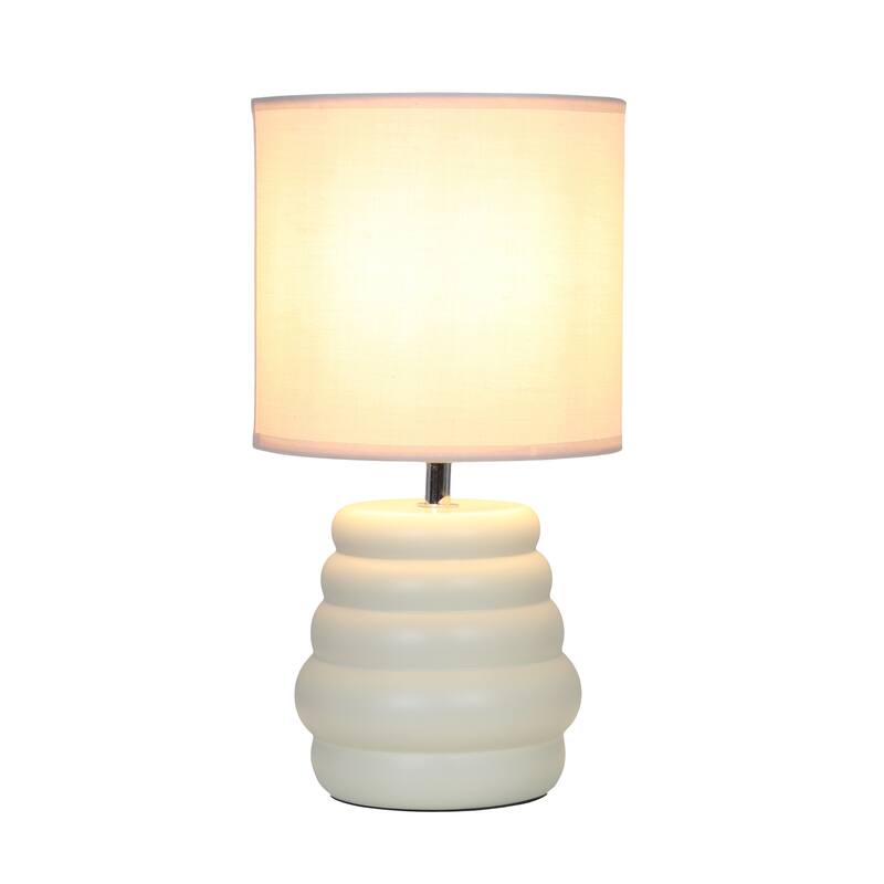 Ribbed Ceramic Table Lamp with Drum Shade - 12.75" - Cream