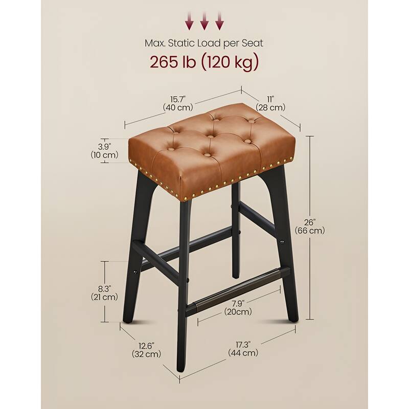 Set of 2 Counter Height Bar Stools Modern Kitchen Barstools with Backrest Perfect for Island or Counter - 12.6"D x 17.3"W x 26"H