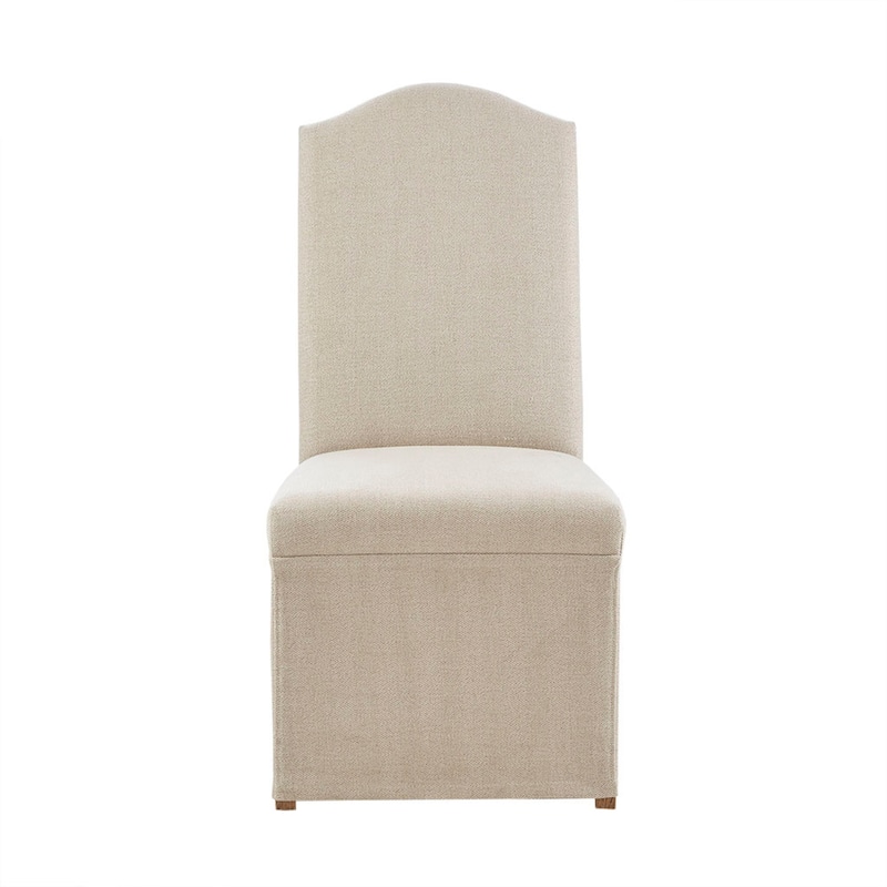 Roomfitters 41-Inch High Back Parsons Dining Chair (Set of 2), Beige Upholstery with Tailored Skirt and Bronze Nailhead Trim