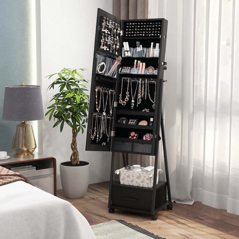 Costway Jewelry Cabinet Armoire Full Length Mirror Lockable with