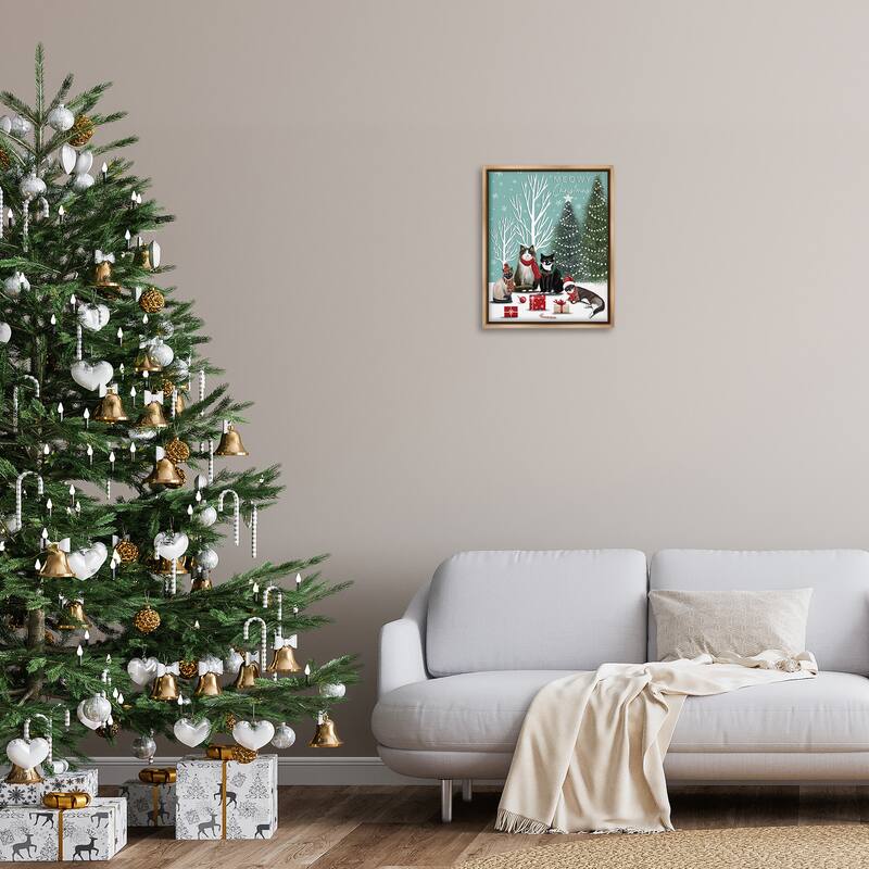 Stupell Festive Winter Cats Scene Framed Floater Canvas Wall Art Design By Elizabeth Tyndall