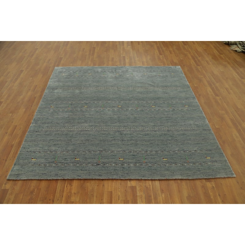Hand Knotted Oriental 100% Wool Carpet Tribal Animal Pictorial Greys & Charcoal Gabbeh Area Rug - 8' 0'' X 8' 2''
