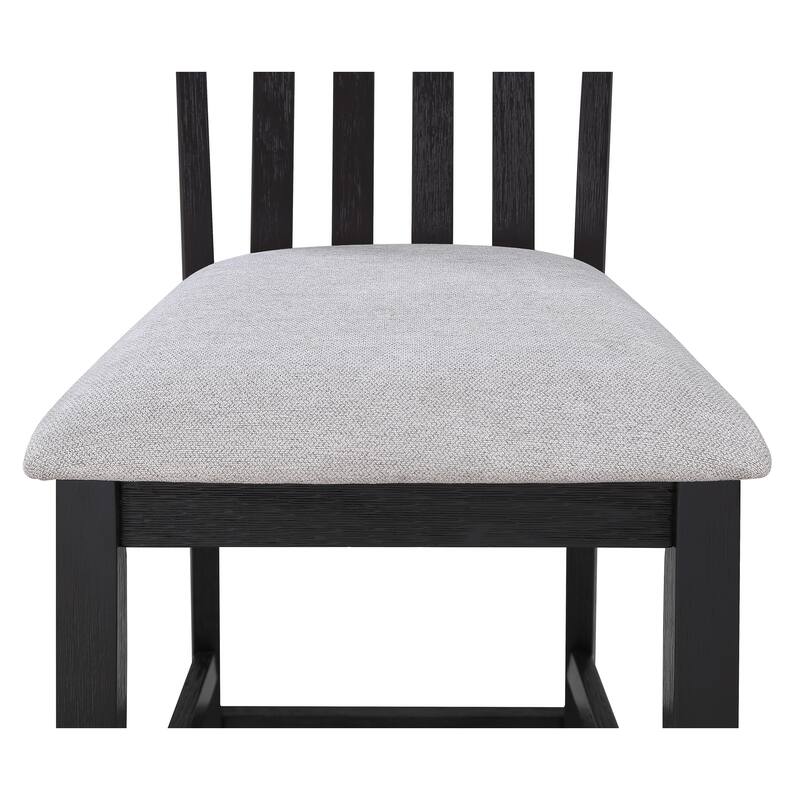 2Pc Black/Light Gray Counter Height Chair Slat Back Wooden Dining Room Furniture