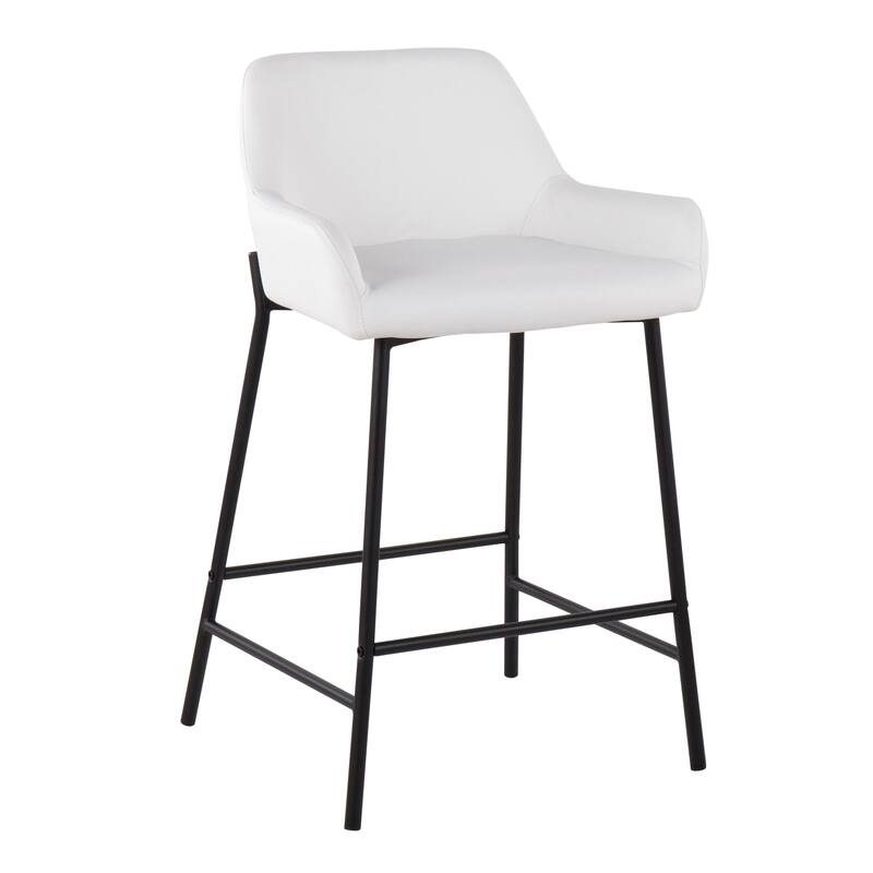 Carbon Loft Galotti Black Fixed-Height Upholstered Counter Stool - Set of 2 - White Faux Leather