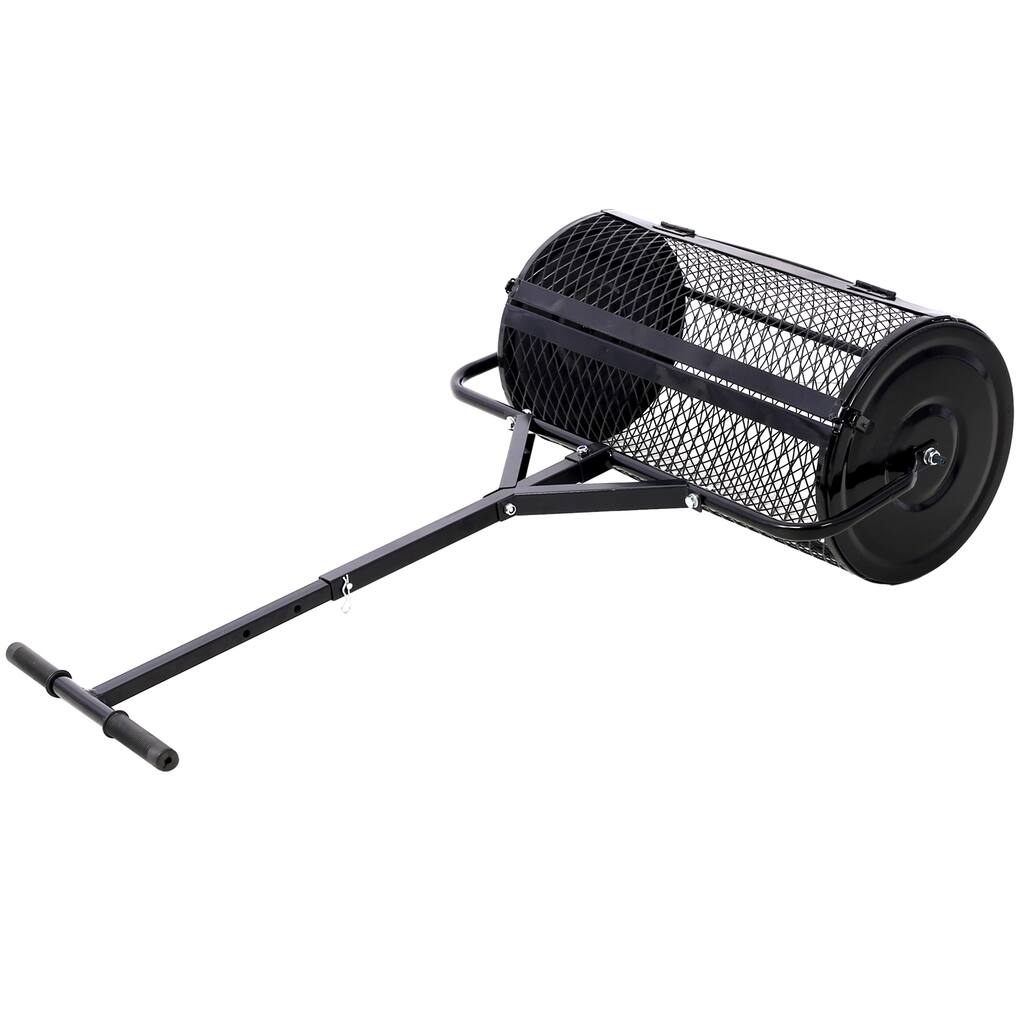 Peat Moss Spreader 24 inch, T shaped Handle for planting seeding, Lawn and Garden Care Manure Spreaders Roller, black