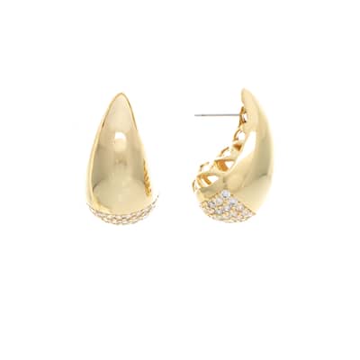 Teardrop Bubble Stud Earring with Cubic Zirconia Pavé Detail - 1.2" Long