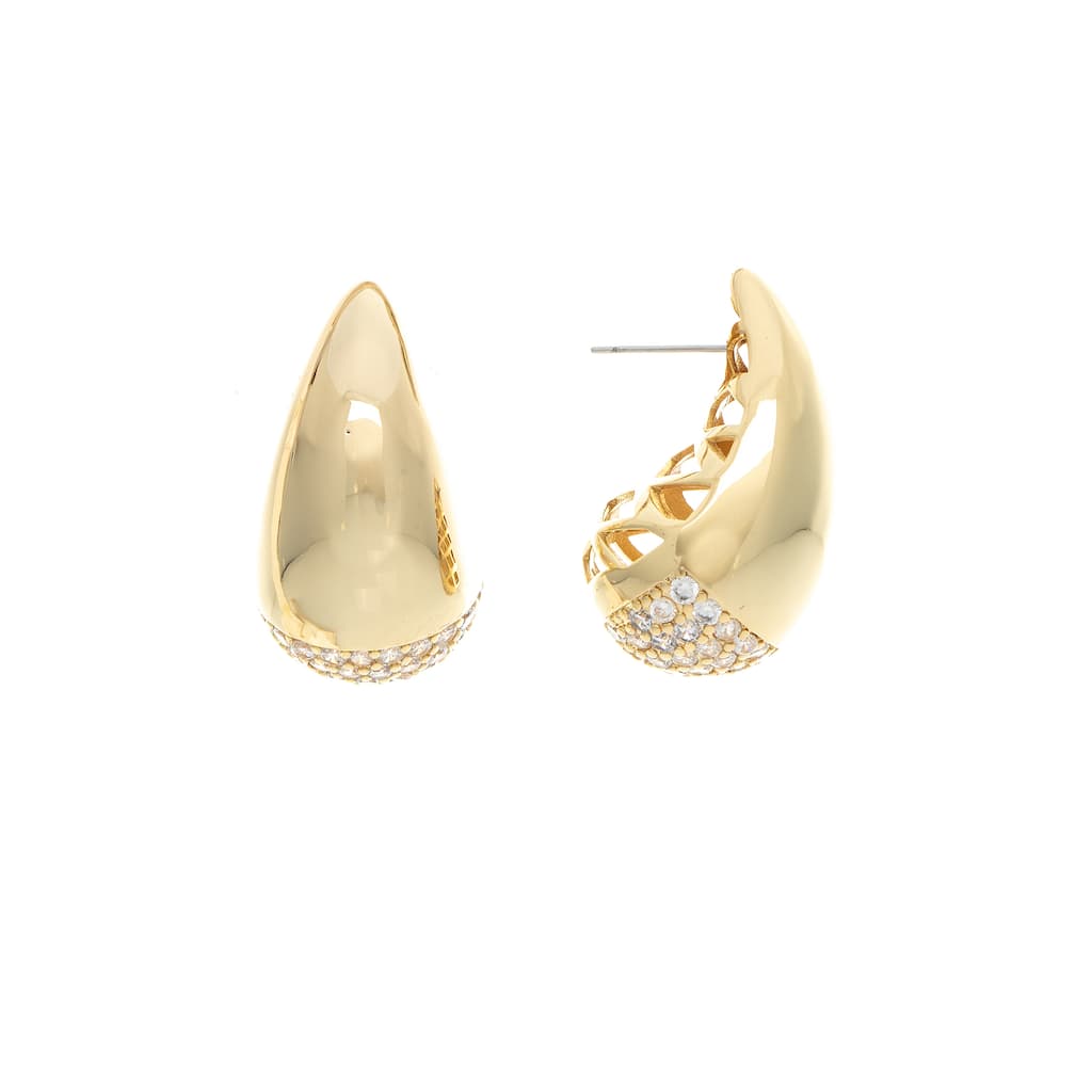 Teardrop Bubble Stud Earring with Cubic Zirconia Pavé Detail - 1.2" Long