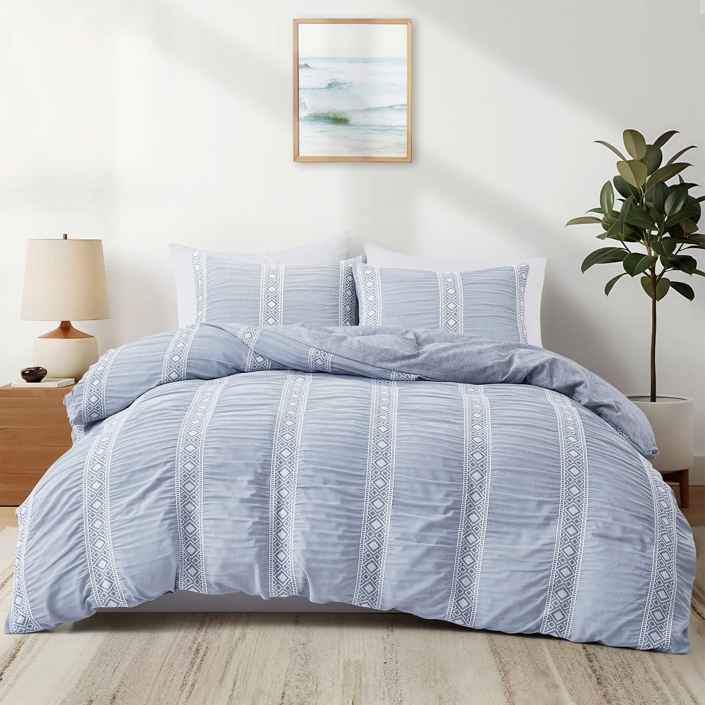 3-Piece Soft Lightweight Geometric Duvet Cover Set, Textured Bedding Set with Pillowcases for All Season
