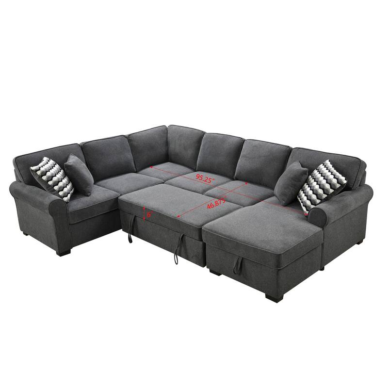 Removable Cushions Sectional Sofa with Storage Chaise and 4 Pillows