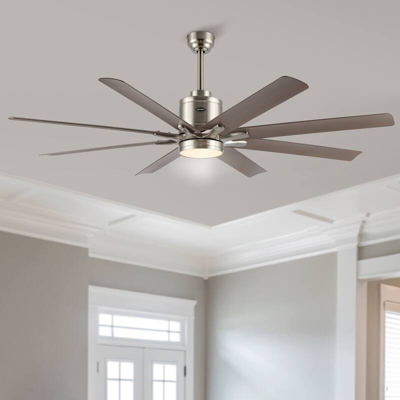 Miranda 66" 1-Light Contemporary Iron Mobile-App/Remote-Controlled 6-Speed Ceiling Fan with Integrated LED Light by JONATHAN Y