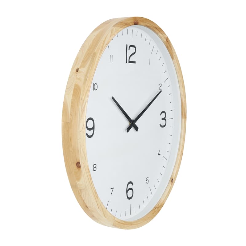 Wood Decorative Wall Clock with White Backing - Light Brown - Roche River Decor