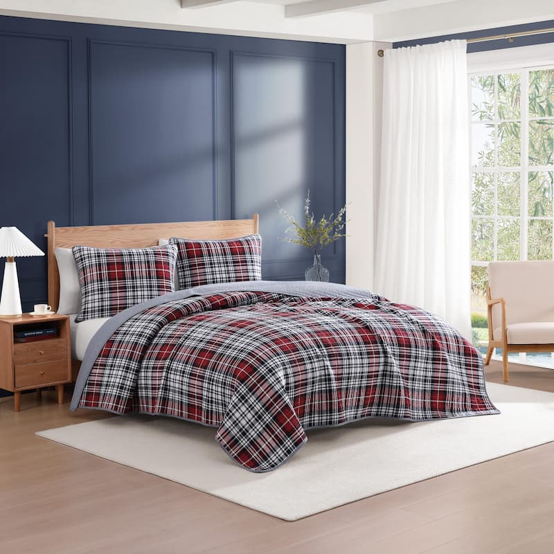 Tommy Hilfiger Collegiate Tartan Cotton Blue Quilt Set
