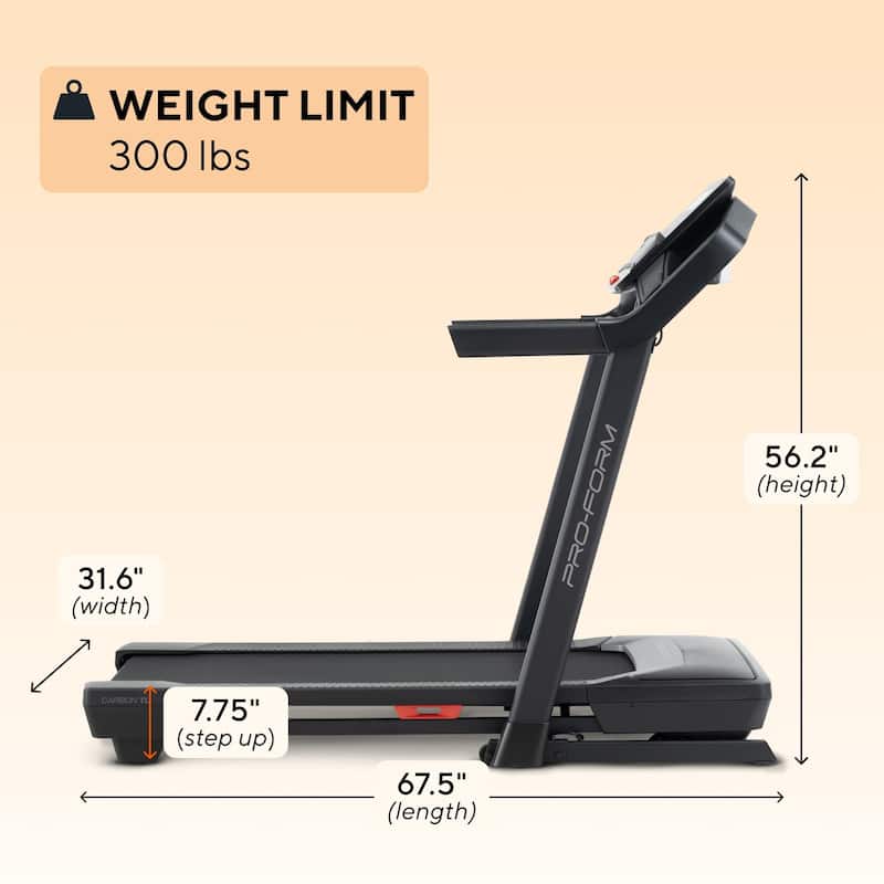 ProForm Carbon TL; Treadmill for Walking and Running with 5" Display, Built-In Tablet Holder and SpaceSaver Design