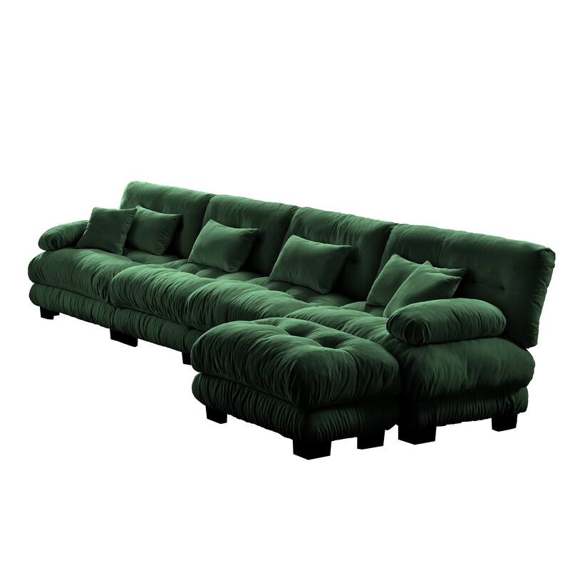 Modular L-Shaped 4-Seater Sectional Sofa Free Combination Cloud Sofa with Convertible Ottomans for Living Room