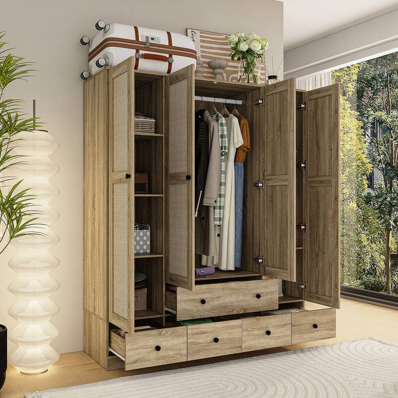 Wardrobe Armoire Closet 59"W Large Freestanding Wardrobe Cabinet White