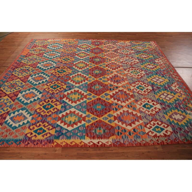 Kilim Oriental Area Rug Hand-Woven Living Room Wool Carpet - 8'2"x 9'6"