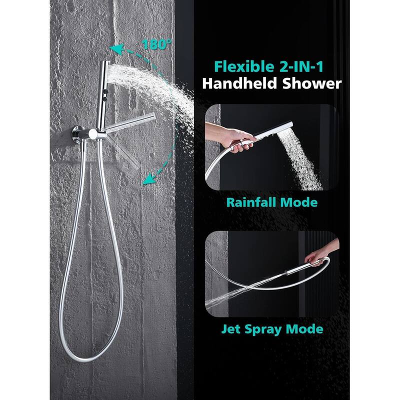 Lefton Shower System in Fahrenheit Display, 13” Overhead Shower Head with All-in-one Handheld Spray Showerhead, SSWM2501