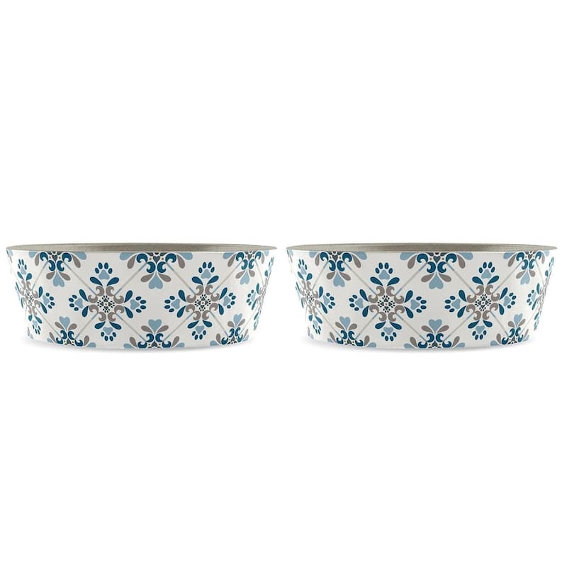 Abode Homewares Pawsitano Tile Planta Pet Bowl - White - Set of 2 - Medium